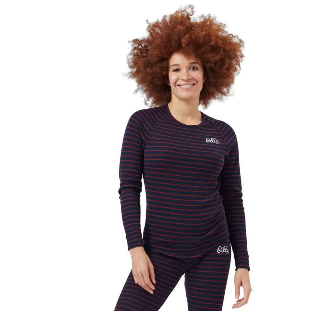 Odlo Active Warm Originals Stripe Base Layer Dark Sapphire - Sundried Tomato Clearance