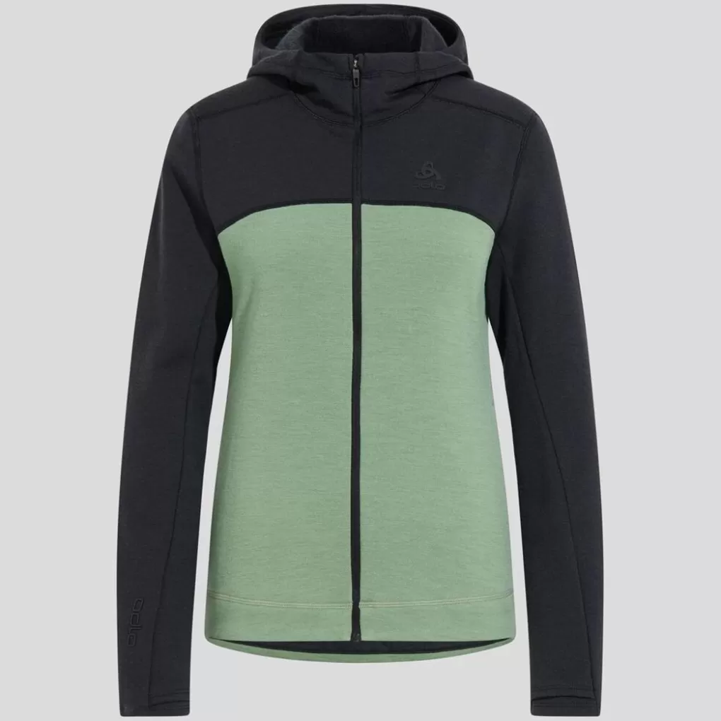 Odlo Ascent Performance Wool X-Warm Hoodie Matte Green - Black Sale