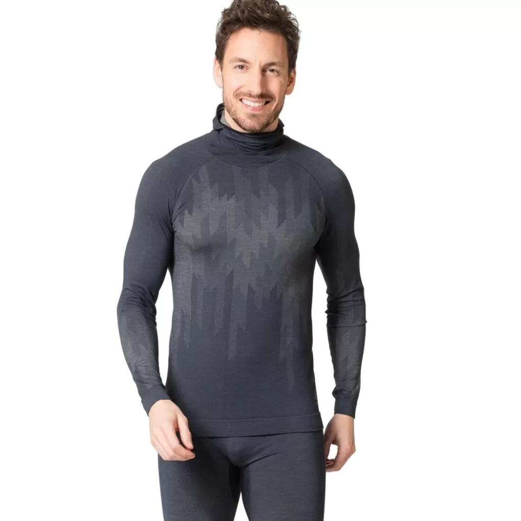 Odlo Kinship Performance Wool Warm Basislaag Met Gezichtsbedekking India Ink Melange Flash Sale