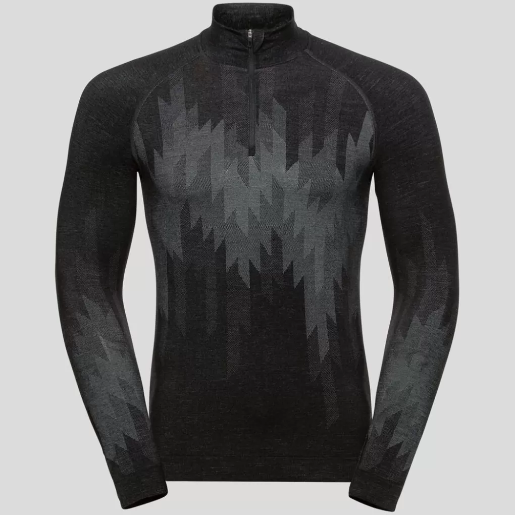 Odlo Kinship Performance Wool Warm Longsleeve Met Halve Rits Black Melange Best