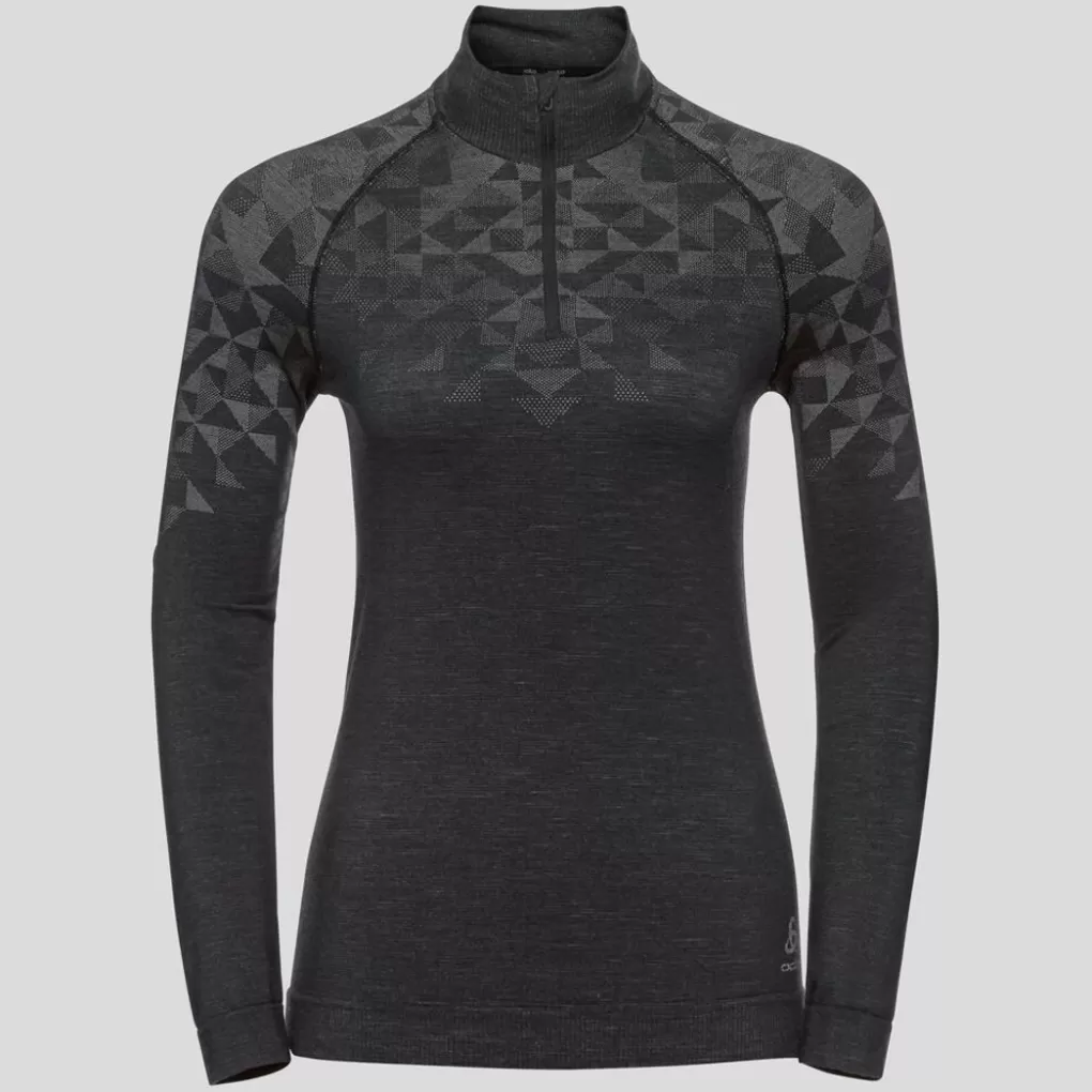 Odlo Kinship Performance Wool Warm Longsleeve Met Halve Rits Black Melange Sale