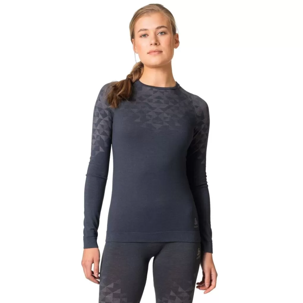 Odlo Langarmeliger Kinship Performance Wool Warm Base Layer Mit Rundhalsausschnitt India Ink Melange Online