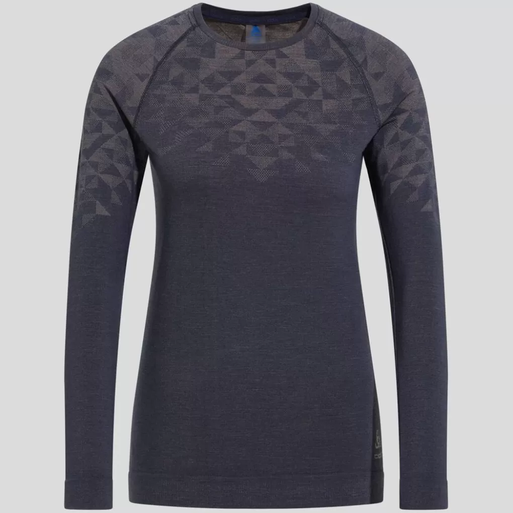 Odlo Langarmeliger Kinship Performance Wool Warm Base Layer Mit Rundhalsausschnitt India Ink Melange Online
