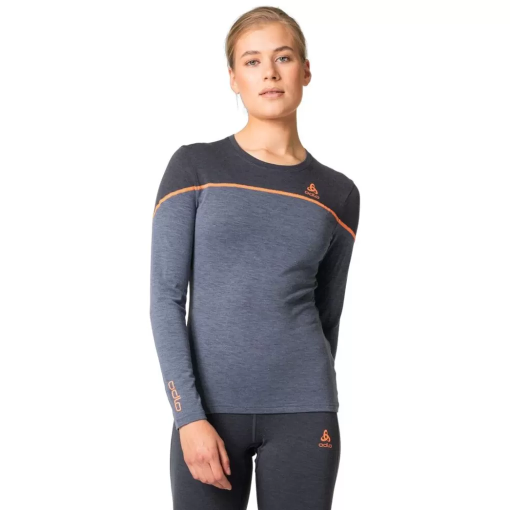 Odlo Langarmeliger Revelstoke Performance Wool Warm Base Layer Folkstone Gray - India Ink Melange Hot