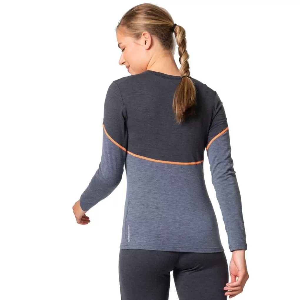 Odlo Langarmeliger Revelstoke Performance Wool Warm Base Layer Folkstone Gray - India Ink Melange Hot