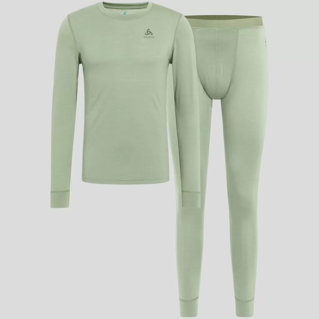 Odlo Natural Merino 200 Basislaagset Met Shirt En Tight Matte Green Best Sale