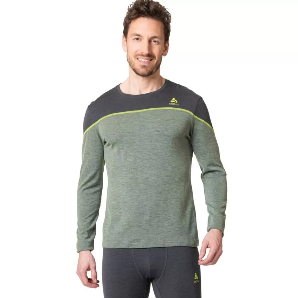 Odlo Revelstoke Performance Wool Warm Longsleeve Basislaag Matte Green - Dark Grey Melange Outlet