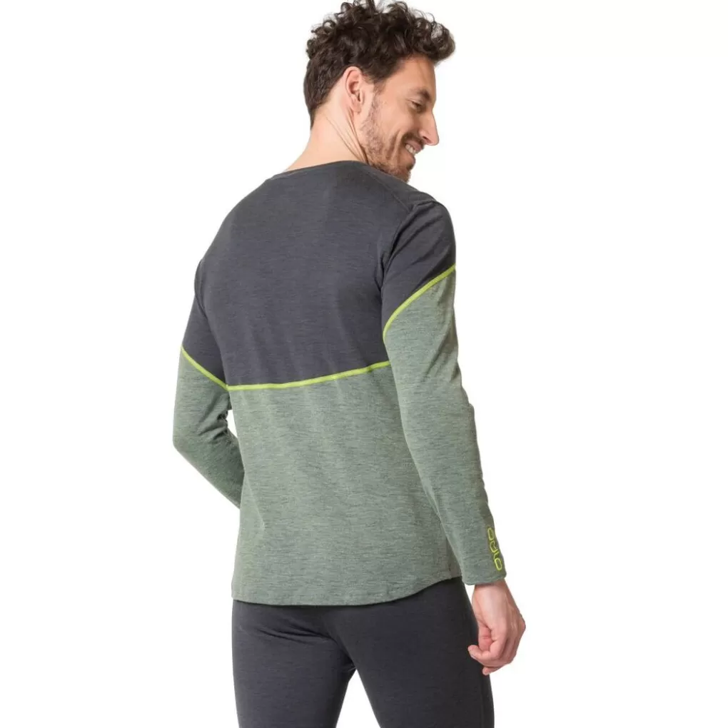 Odlo Revelstoke Performance Wool Warm Longsleeve Basislaag Matte Green - Dark Grey Melange Outlet