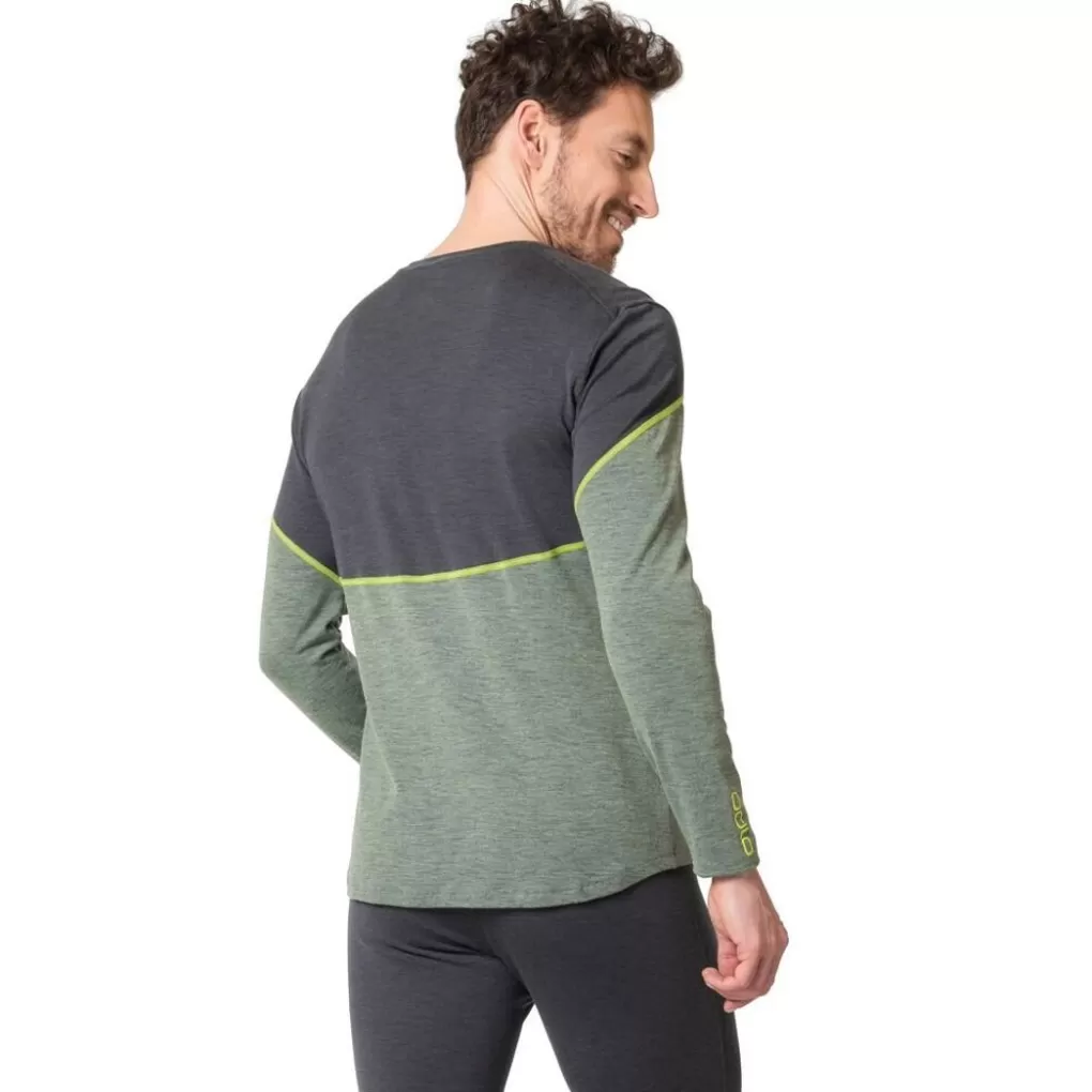 Odlo Revelstoke Performance Wool Warm Longsleeve Basislaag Matte Green - Dark Grey Melange Clearance